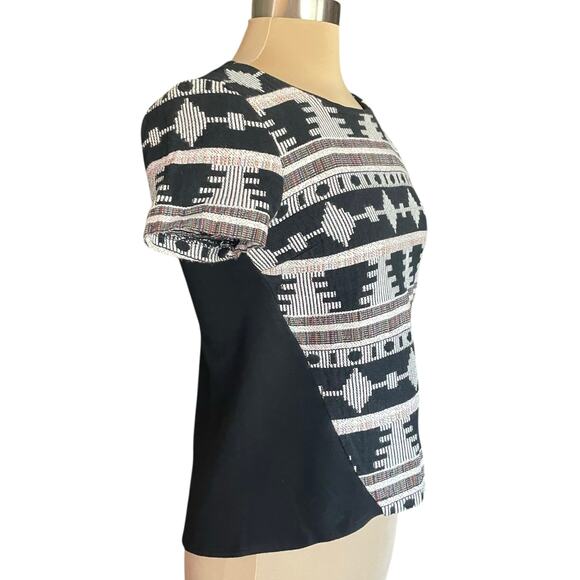 Sunday In Brooklyn Ellery Top Sz XS Woven Tapestry Front Knit Back Short Sleeve - Picture 2 of 7